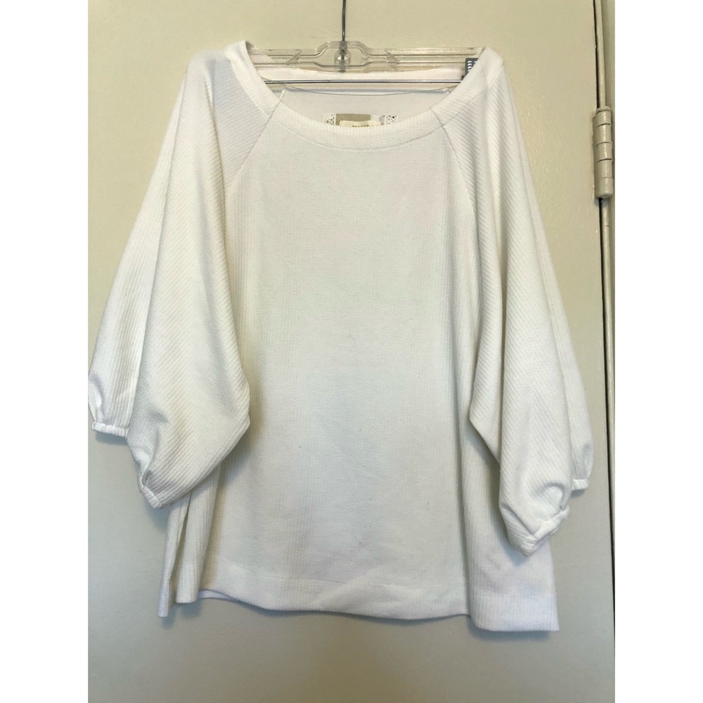 Anthropologie White Balloon Sleeve Scoop Neck Top